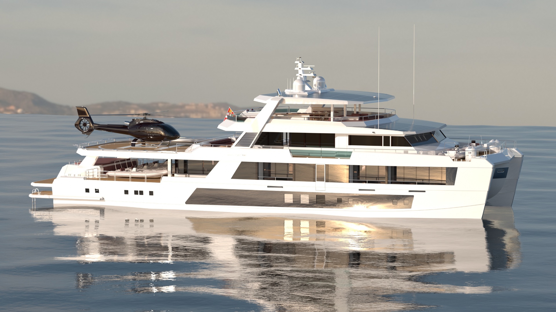 S150 — aluminium catamaran superyacht rendering at sea