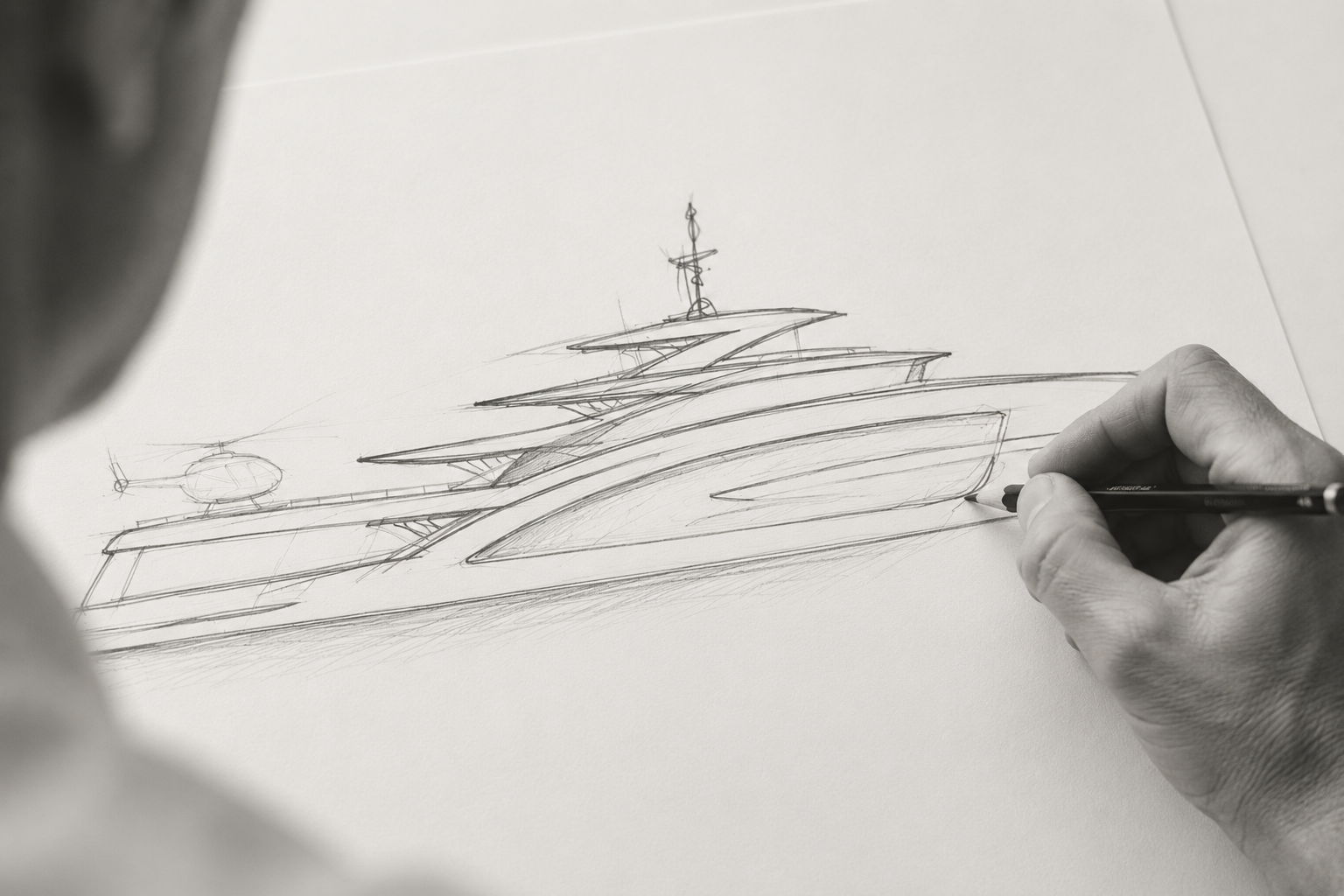 Full Custom — hand-drawn yacht design sketch