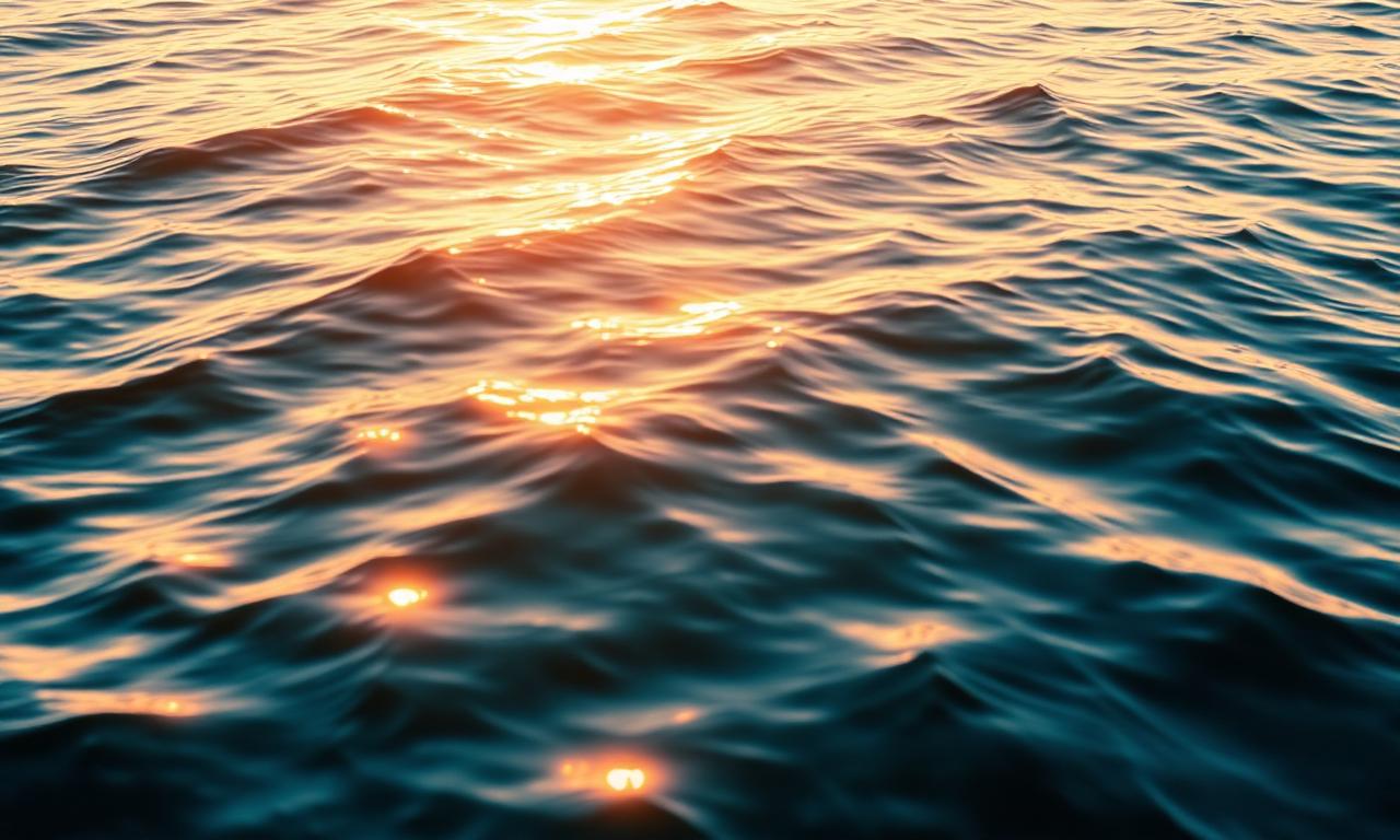 Warm sunlight sparkling on calm ocean water